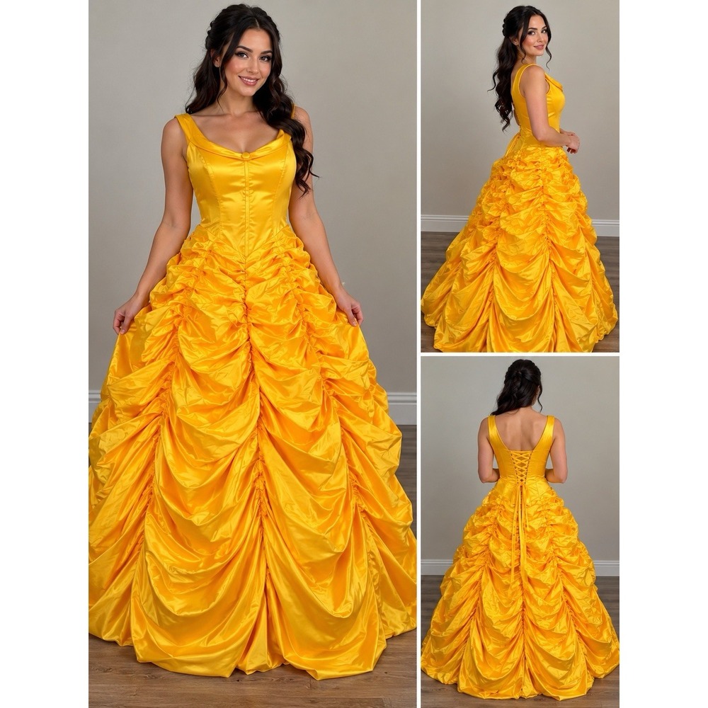Handmade Belle Yellow Satin Ball Gown Dress Size Large Princess Costume Cosplay